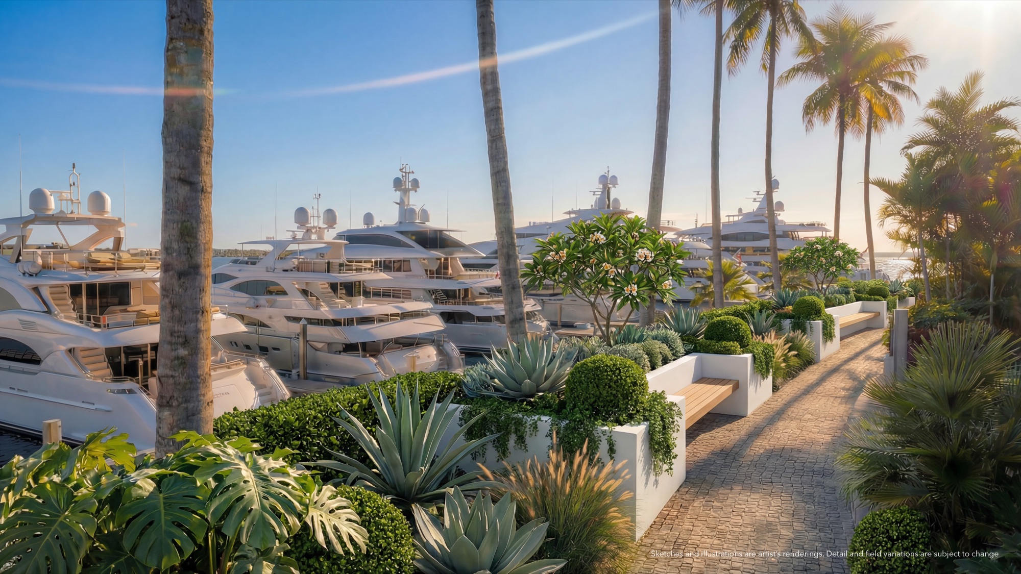 Aerial view of Continuum 12000 — the waterfront enclave and private marina on Indian Creek and Biscayne Bay in North Miami, on the North Bay Village corridor, with boat slips for yachts up to 90 feet.